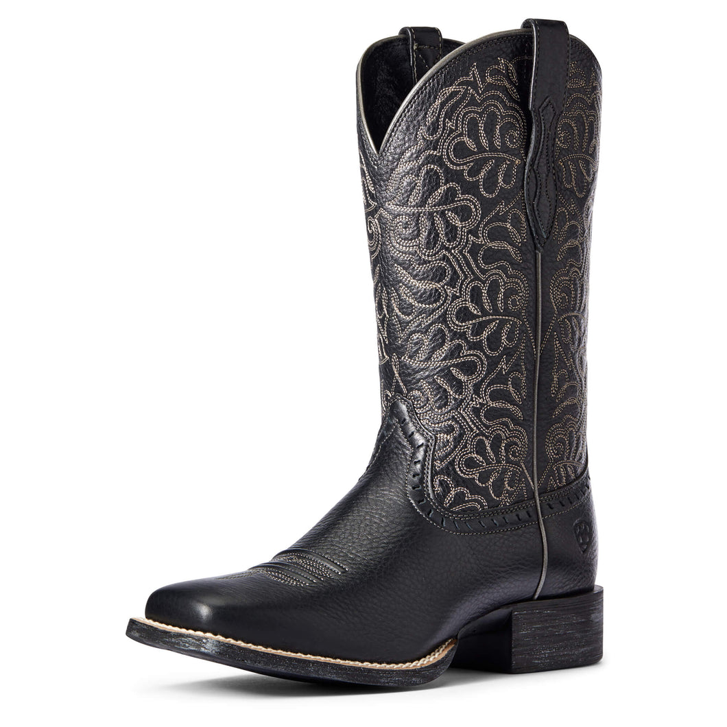 Pard's Western Shop Ariat Black Deertan Round Up Remuda Square Toe Western Boots for Women