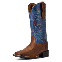 Pard's Western Shop Women's Ariat Sassy Brown Round Up Wide Square Toe Boots with Blue StretchFit Tops
