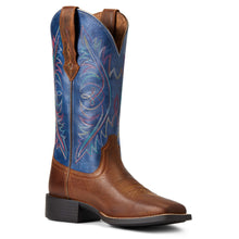 Women's Ariat Sassy Brown Round Up Wide Square Toe Boots with Blue StretchFit Tops