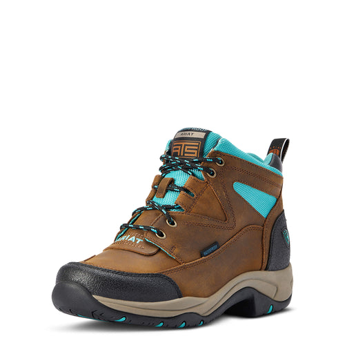 Pard's Western Shop  Ariat Weathered Brown/Turquoise Waterproof Terrain Shoes for Women