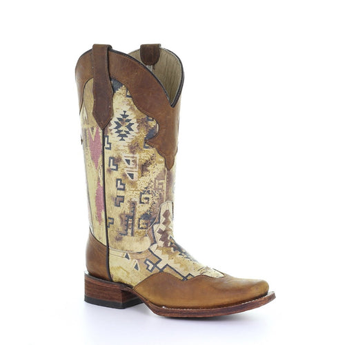 Brown Aztec Print Corral Boots for Women