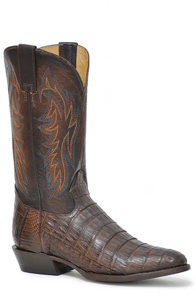 Pard's Western Shop Roper Footwear Dark Brown Belly Tail Caiman Medium Round Toe Western Boots for Men
