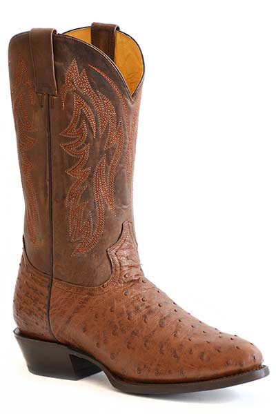 Pard's Western Shop Roper Footwear Cognac Full Quill Ostrich Medium Round Toe Western Boots for Men