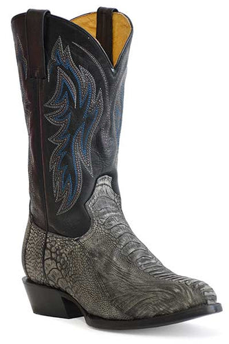 Pard's Western Shop  Men's Roper Footwear Vintage Grey Ostrich Leg Medium Round Toe Western Boots with Black Tops