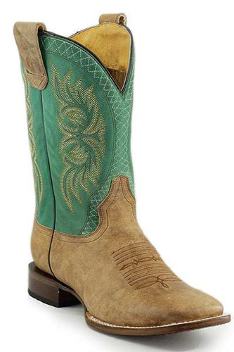 Pard's Western Shop Men's Roper Footwear Burnished Tan Concealed Carry Square Toe Boots with Turquoise Tops