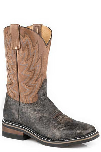 Pard's Western Shop Men's Roper Footwear Vintage Black Square Toe Boots with Vintage Brown Tops
