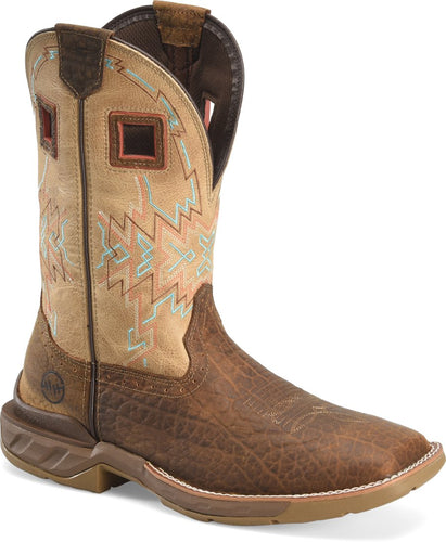 Pard's Western Shop Double H Brown Buffalo Print Square Toe Roper Boots