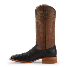 R.Watson Black Full Quill Ostrich Boots with Tan Tops for Men