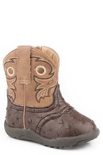 Pard's Western Shop Cowbabies Brown Ostrich Print Daniel Boots for Infants from Roper Footwear