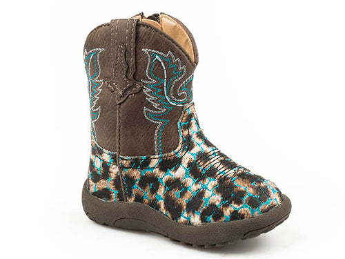 Pard's Western Shop Cowbabies Turquoise Glitter Leopard Boots for Infants from Roper Footwear