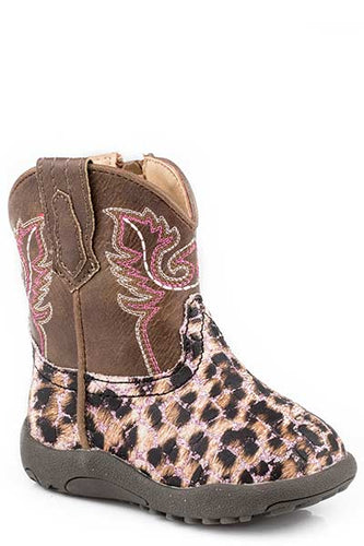 Pard's Western Shop Cowbabies Pink Glitter Leopard Print Boots for Infants from Roper Footwear