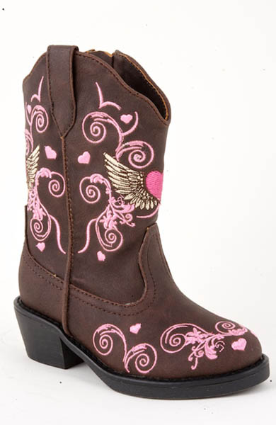 Pard's Western Shop Toddler Brown/Pink Flying Hearts Boots from Roper Footwear