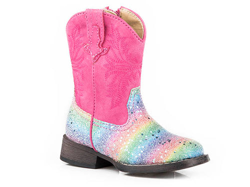 Pard's Western Shop Roper Footwear Rainbow Glitter Square Toe Boots for Toddlers