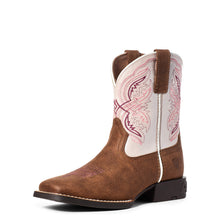 Pard's Western Shop Ariat Tan Double Kicker Square Toe Boots with Pink Pearl Tops for Kids