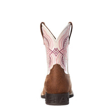 Ariat Tan Double Kicker Square Toe Boots with Pink Pearl Tops for Kids