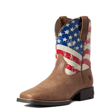 Pard's Western Shop Ariat Kids Brown Square Toe Western Boots with Red/White/Blue Stars n Stripes Tops