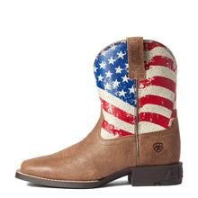 Ariat Kids Brown Square Toe Western Boots with Red/White/Blue Stars n Stripes Tops