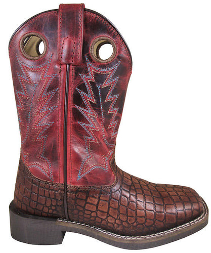 Pard's Western Shop Smoky Mountain Boots Brown/Burnt Apple Square Toe Reptile Print Boots for Children
