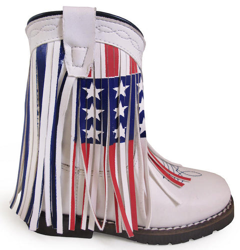 Pard's Western Shop Smoky Mountain Boots White Autry Boots with Stars/Stripes Fringe for Toddlers