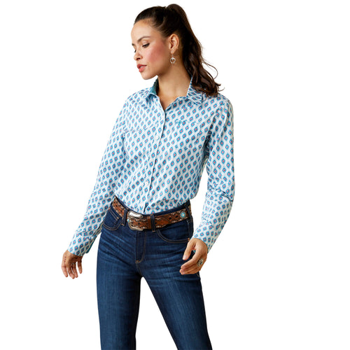 Pard's Western Shop Ariat R.E.A.L. Wrinkle Resist Blue/White Daydream Aztec Print Kirby Stretch Blouse