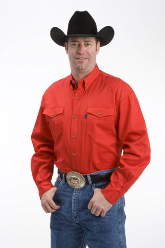 Pard's Western Shop Roper Apparel Red Twill Button-Down Shirt for Men in Tall Sizes
