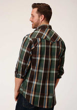 Men's Green/Brown/Tan Plaid Western Snap Shirt from Roper Apparel