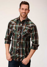 Pard's Western Shop Men's Green/Brown/Tan Plaid Western Snap Shirt from Roper Apparel