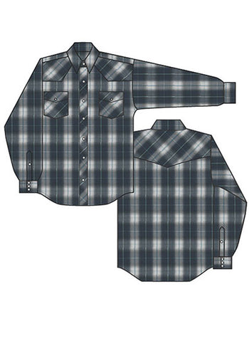 Pard's Western Shop Roper Men's Navy/Grey/Blue Plaid Western Snap Shirt
