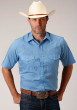 Pard's Western Shop Roper Men's Solid Light Blue Short Sleeve Western Snap Shirt