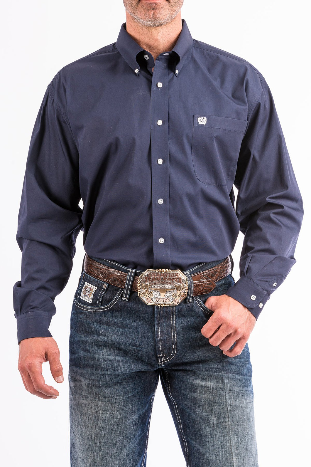 Pard's Western Shop Cinch Solid Navy Button-Down Shirt for Men