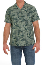 Pard's Western Shop Men's Cinch Green Caution Cactus Print Short Sleeve Button-Down Camp Shirt