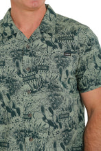 Men's Cinch Green Caution Cactus Print Short Sleeve Button-Down Camp Shirt