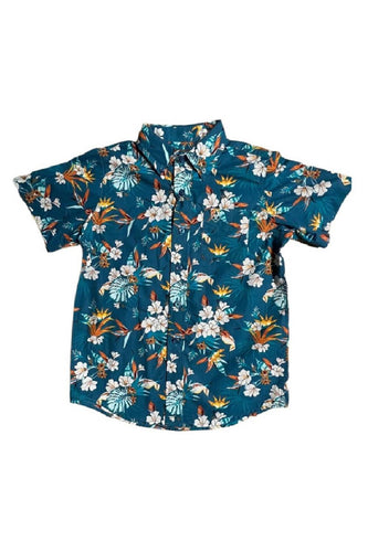 Pard's Western Shop Ariat Boy's Keon Blue Tropical Print Short Sleeve Button-Down Classic Fit Shirt