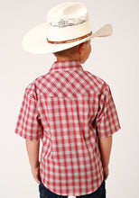 Roper Boy's Red & Multi Colored Small Scale Plaid Short Sleeve Western Snap Shirt
