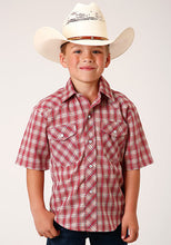 Pard's Western Shop Roper Boy's Red & Multi Colored Small Scale Plaid Short Sleeve Western Snap Shirt