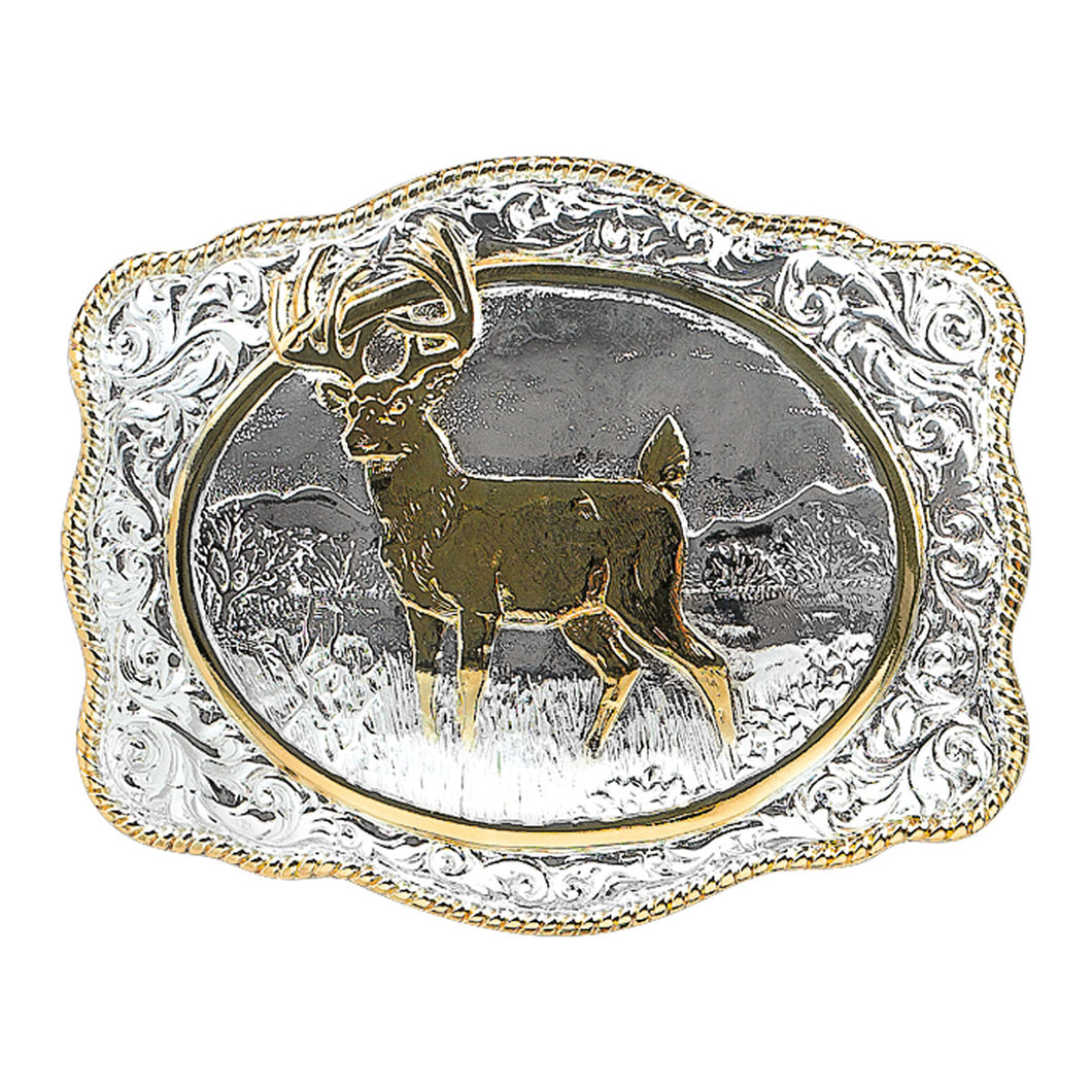 Pard's Western Shop Crumrine Rectangle Gold/Silver Vintage Buck Whitetail Deer Buckle