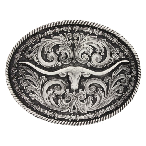 Montana Silversmiths Rope and Barbed Longhorn Attitude Buckle