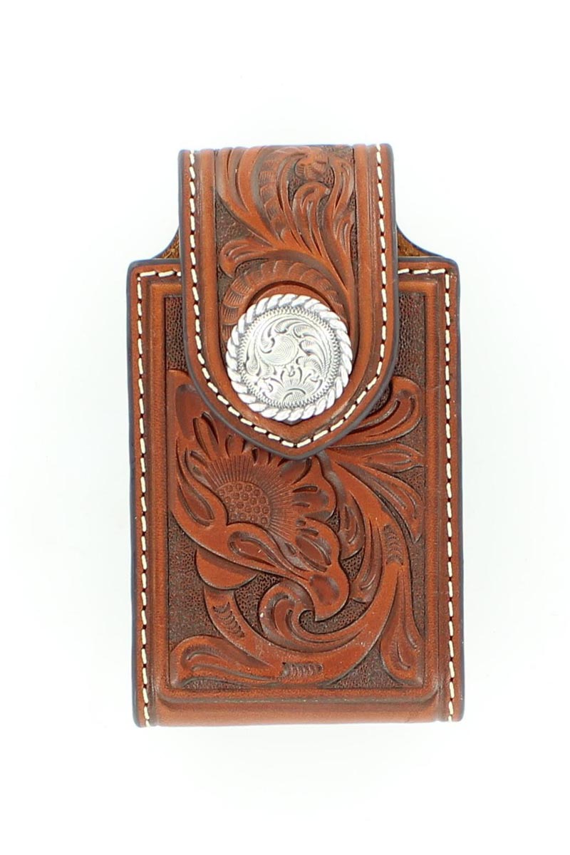 Pard's Western Shop Nocona Tan Floral Tooled Cell Phone Case