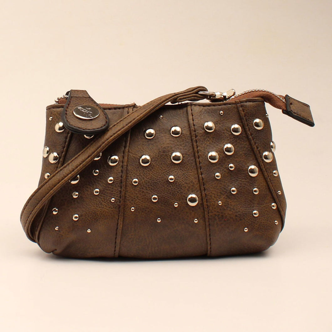 Pard's Western Shop Brown Saddle Bag Crossbody with Silver Studs for Women