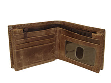 3-D Distressed Brown Bifold Wallet with Zippered Currency Pocket