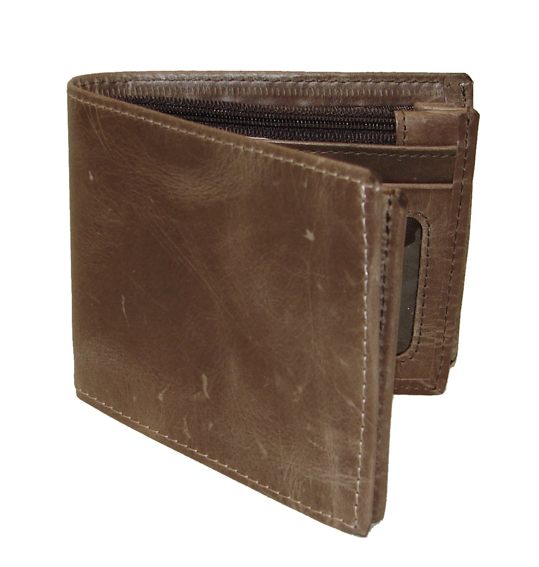 Pard's Western Shop 3-D Distressed Brown Bifold Wallet with Zippered Currency Pocket