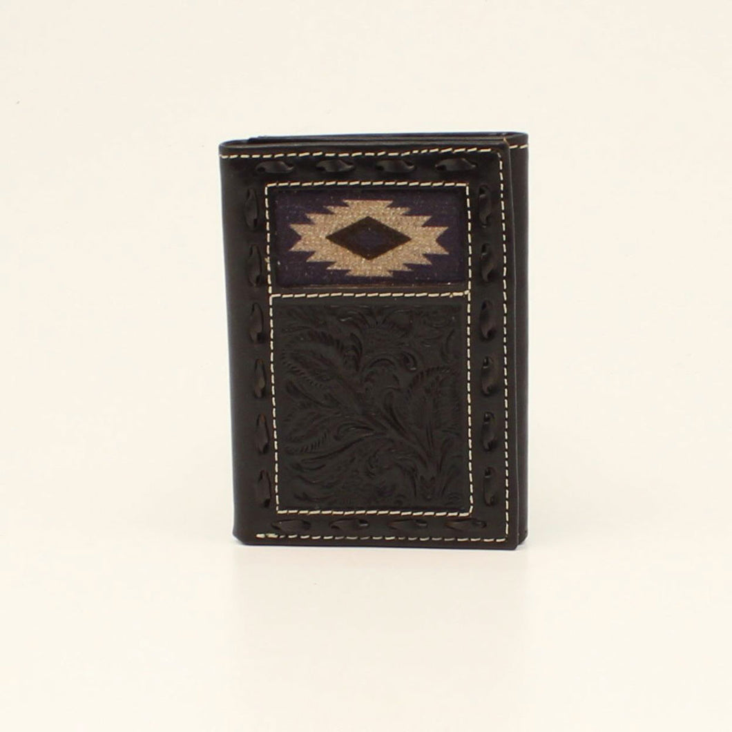 Nocona Black Buck Laced Southwest Stitched Trifold Wallet for Men