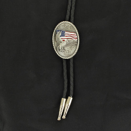 Pard's Western Shop Double S Flying Eagle with USA Flag Bolo Tie
