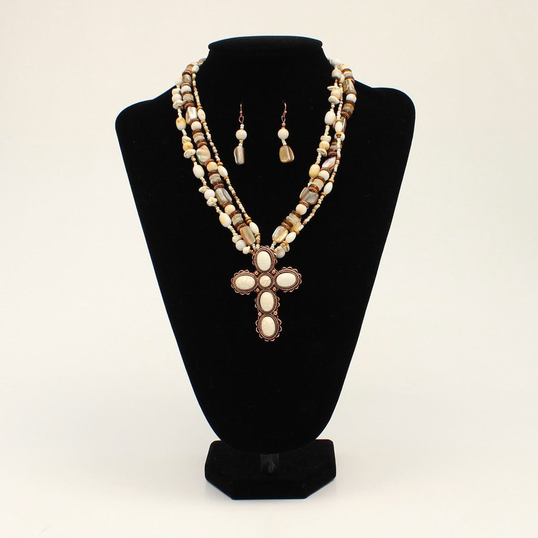 Blazin Roxx Cross/Beads/Stones Necklace and Earring Set
