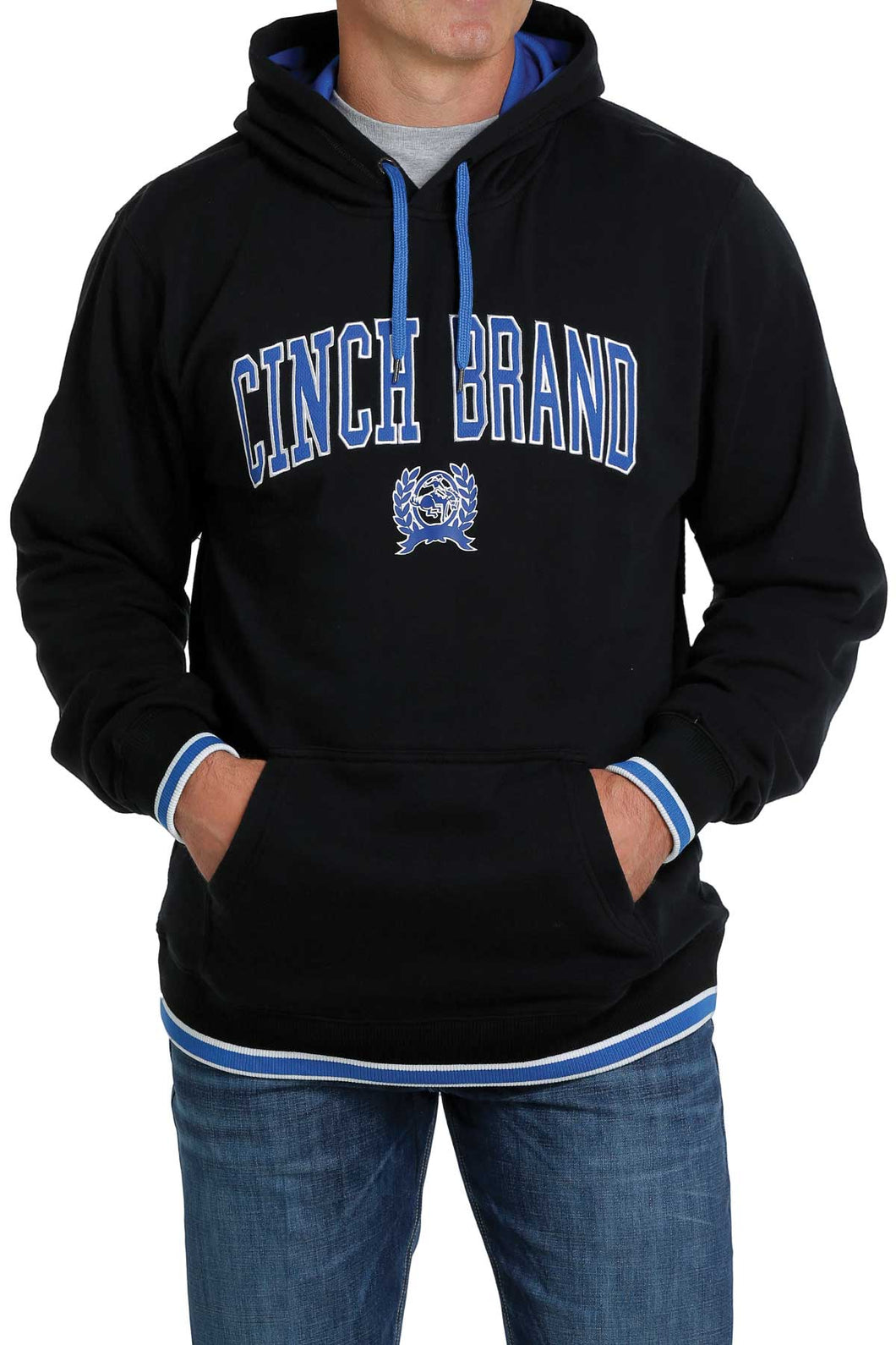 Men's Black with Royal Blue Cinch Logo Pullover Hoodie