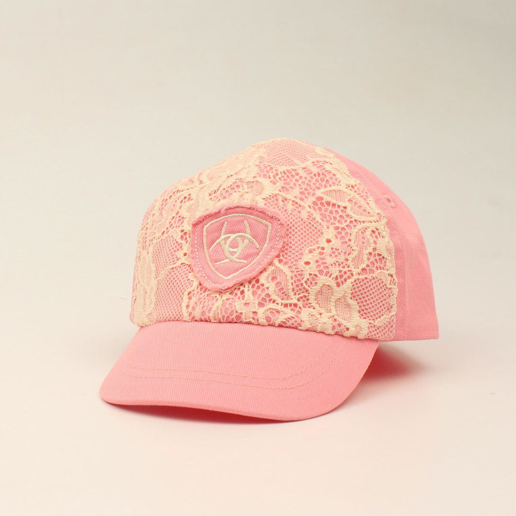 Pard's Western Shop Pink Ariat Infant Ballcap with Ivory Lace Overlay
