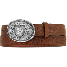 Pard's Western Shop Justin Aged Bark Belt with Tooled Heart Buckle for Girls