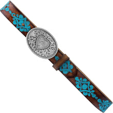 Justin Brown/Turquoise Floral Hope Belt with Tooled Heart Buckle for Girls