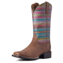 Pard's Western Shop Ariat Brown Round Up Wide Square Toe Boots with Multi Colored Tops for Women